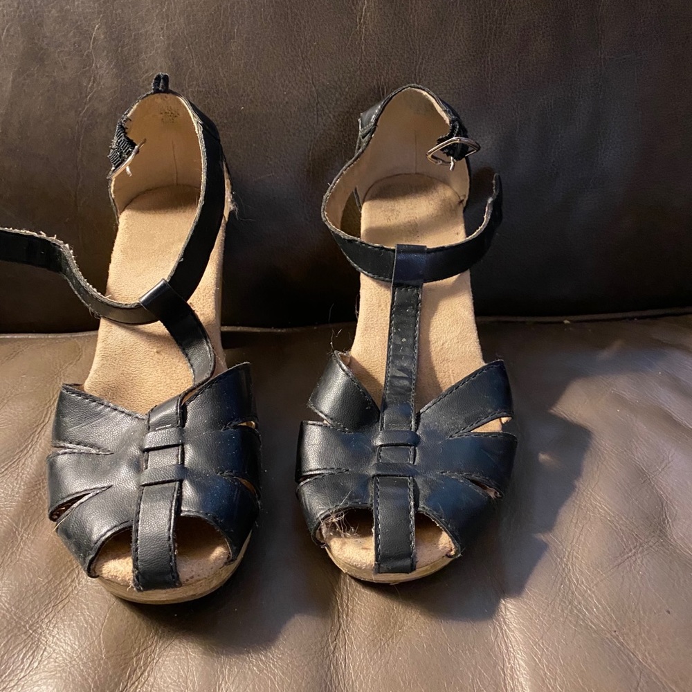 Vegan leather platform sandals.